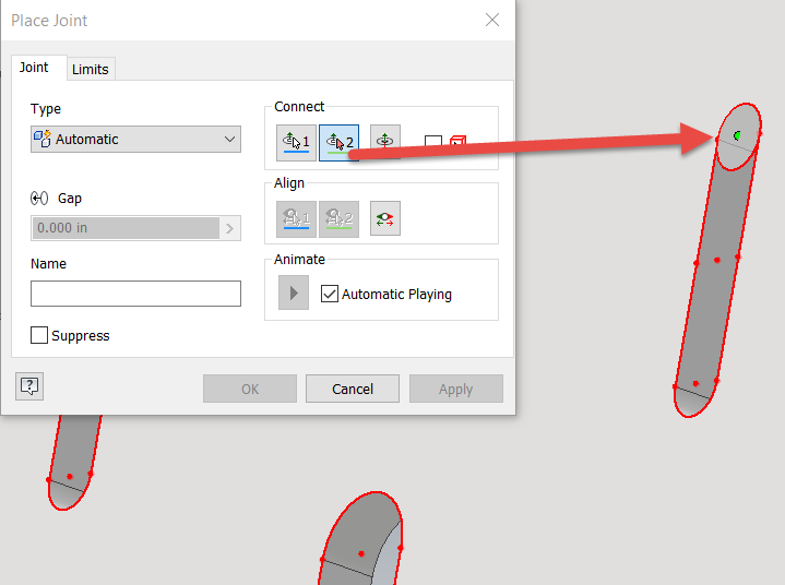 Inventor Centering a Hole in a Slot with the Joint Command
